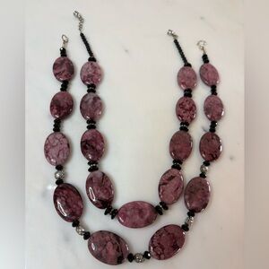 Rhodonite Gemstone Necklace Pink Stone Silver Accent Statement Beaded 19” or 18”